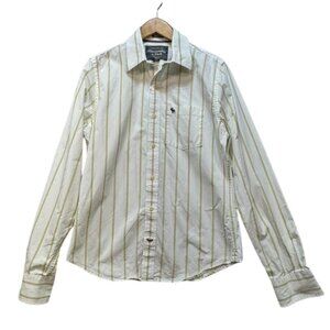 Abercrombie & Fitch Mens Striped Long Sleeve Button-Up Shirt M Muscle Fit White